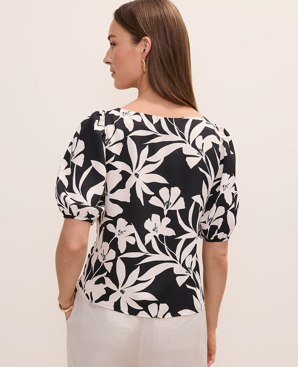 Ann Taylor Black Floral Boatneck Blouse