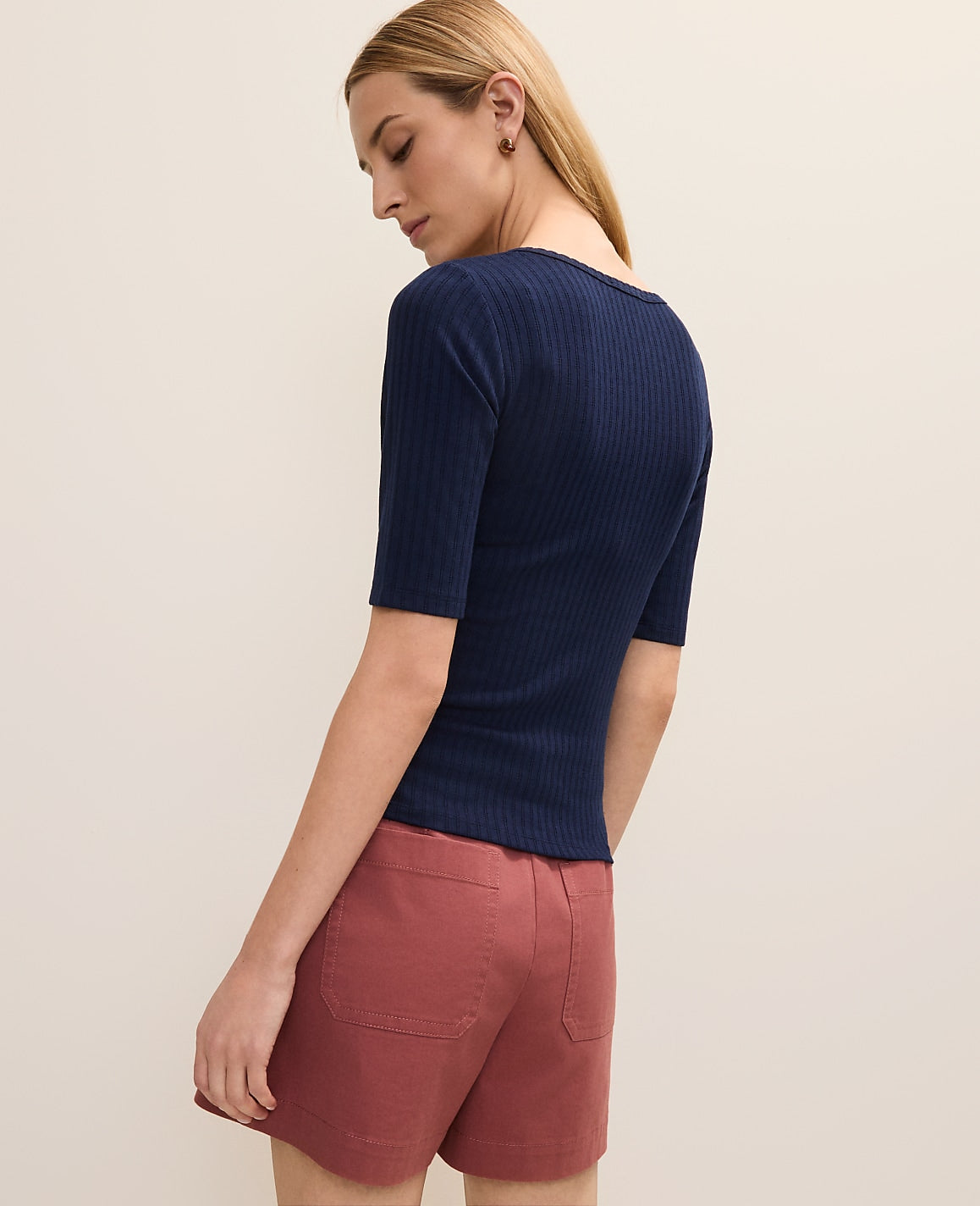 Ann Taylor Pure Sapphire Pointelle Henley Tee