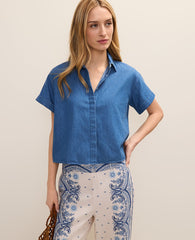 Ann Taylor Medium Wash Weekend Chambray Button Down Shirt