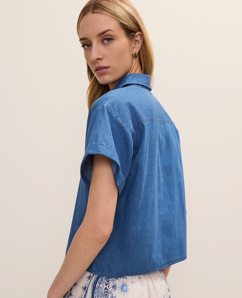 Ann Taylor Medium Wash Weekend Chambray Button Down Shirt