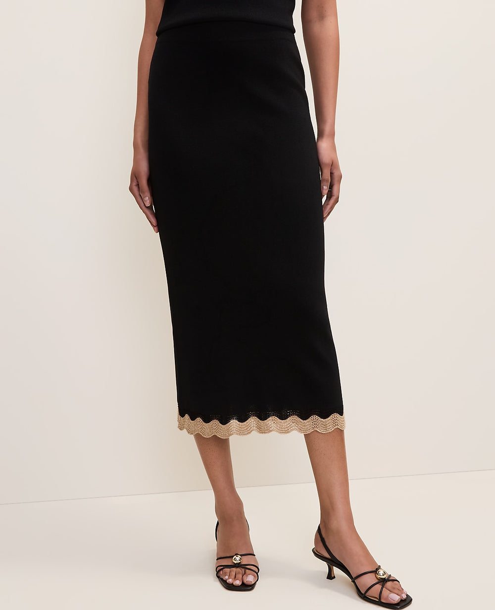 Ann Taylor Black Metallic Trim Sweater Midi Skirt