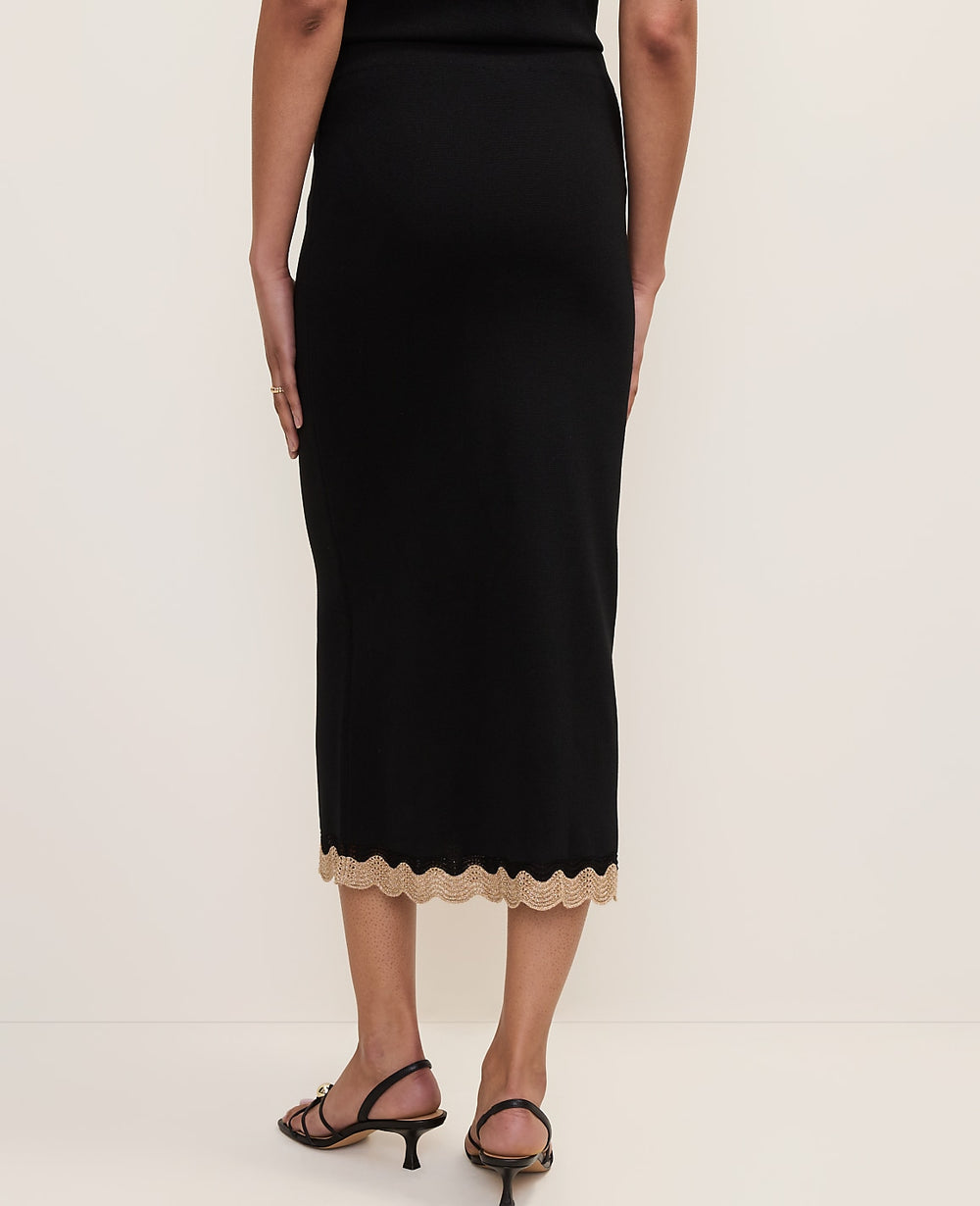 Ann Taylor Black Metallic Trim Sweater Midi Skirt