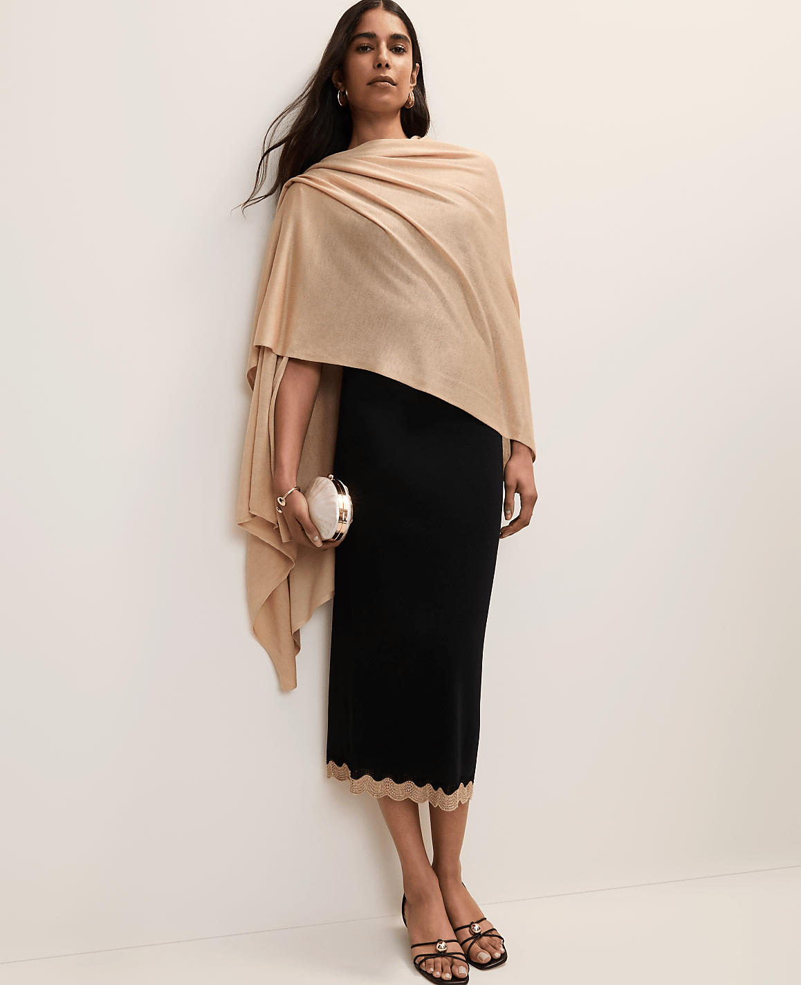Ann Taylor Black Metallic Trim Sweater Midi Skirt