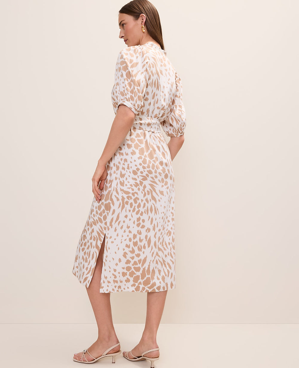 Ann Taylor Cafe Au Lait Animal Print Puff Sleeve Midi Dress