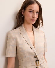 Ann Taylor Mixed Level Neutral The Belted Greenwich Blazer in Plaid