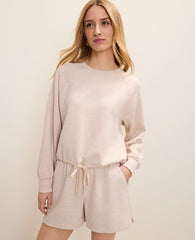 Ann Taylor Muted Taupe Heather Drawstring Crew Neck Sweatshirt in CloudPlush