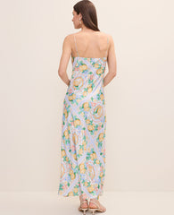 Ann Taylor Limoni Scarf Lemon Print Cowl Neck Slip Dress in Satin