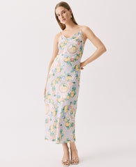 Ann Taylor Limoni Scarf Lemon Print Cowl Neck Slip Dress in Satin