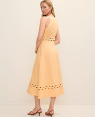 Ann Taylor Tropical Papaya Ric Rac Cutout Dress in Linen Blend