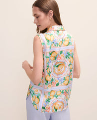 Ann Taylor Multi-Please Use B Version Lemon Print Sleeveless Collar Shirt