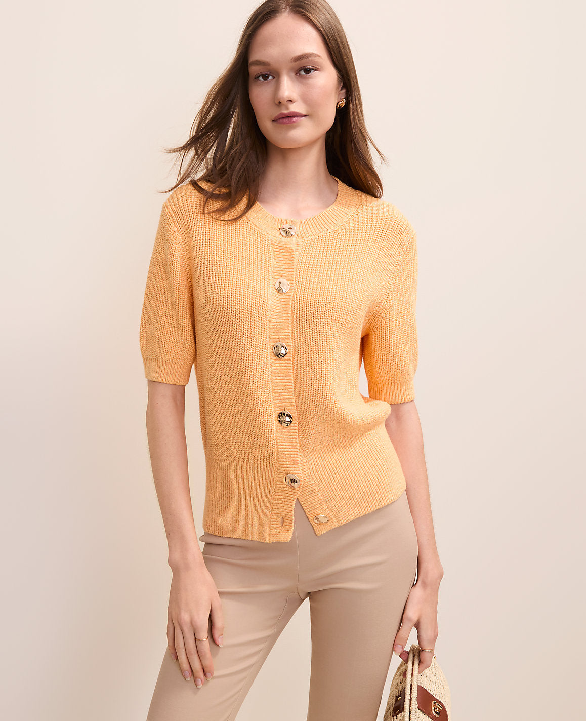 Ann Taylor Tropical Papaya Elbow Sleeve Cardigan