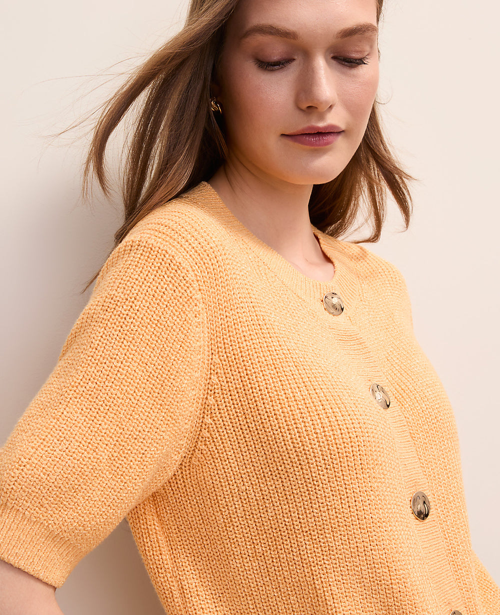 Ann Taylor Tropical Papaya Elbow Sleeve Cardigan