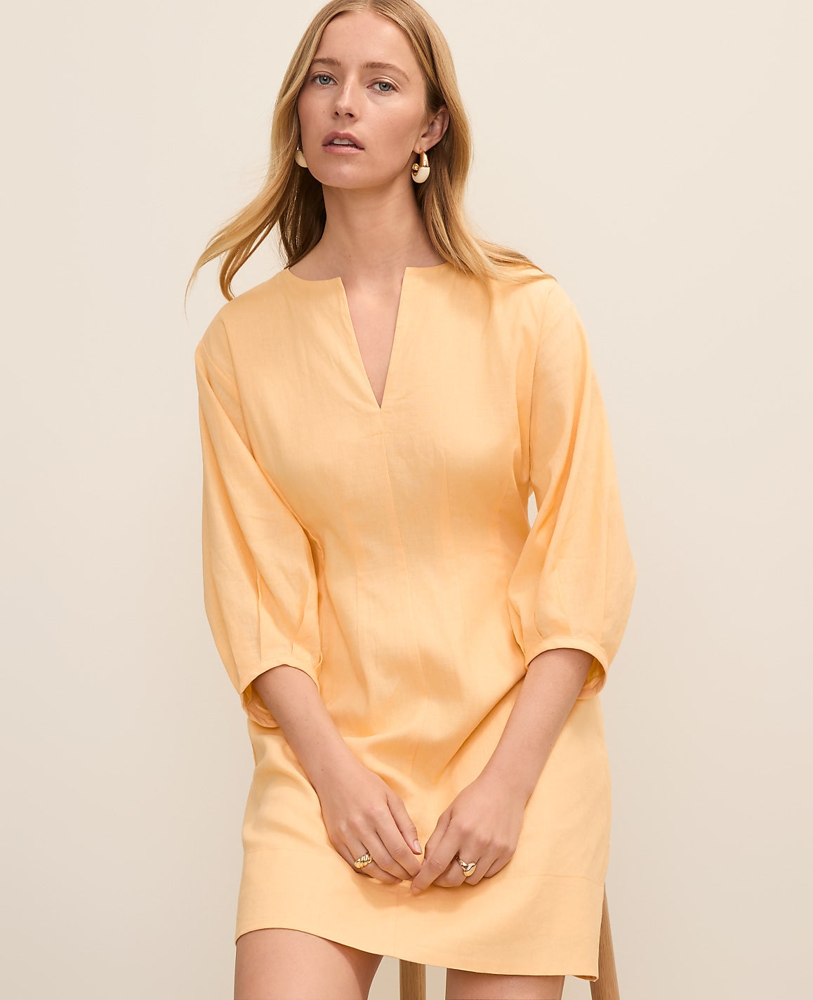 Ann Taylor Tropical Papaya Pintucked Mini Dress in Linen Blend