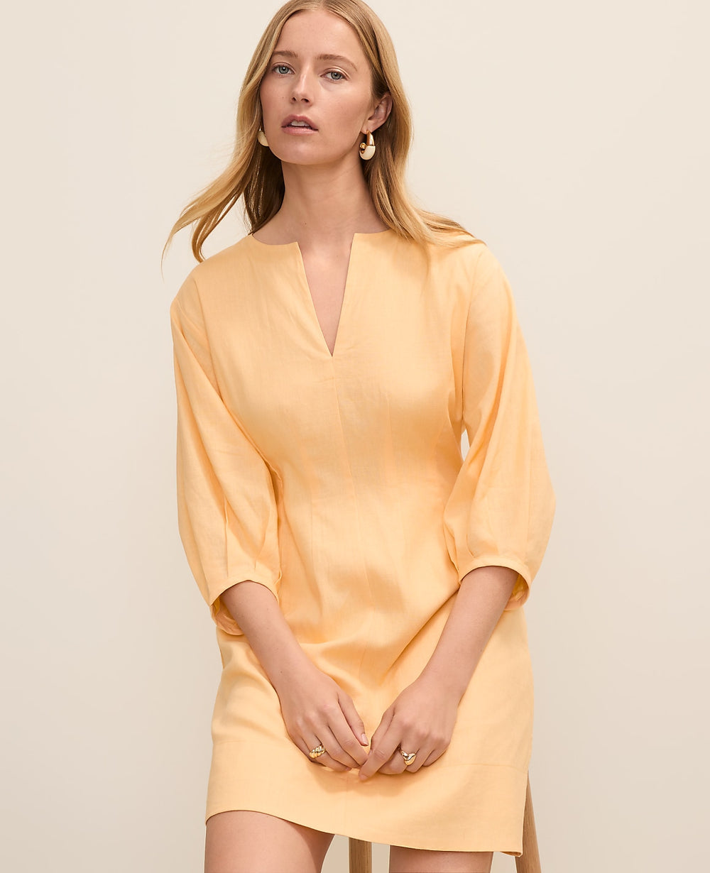 Ann Taylor Tropical Papaya Pintucked Mini Dress in Linen Blend