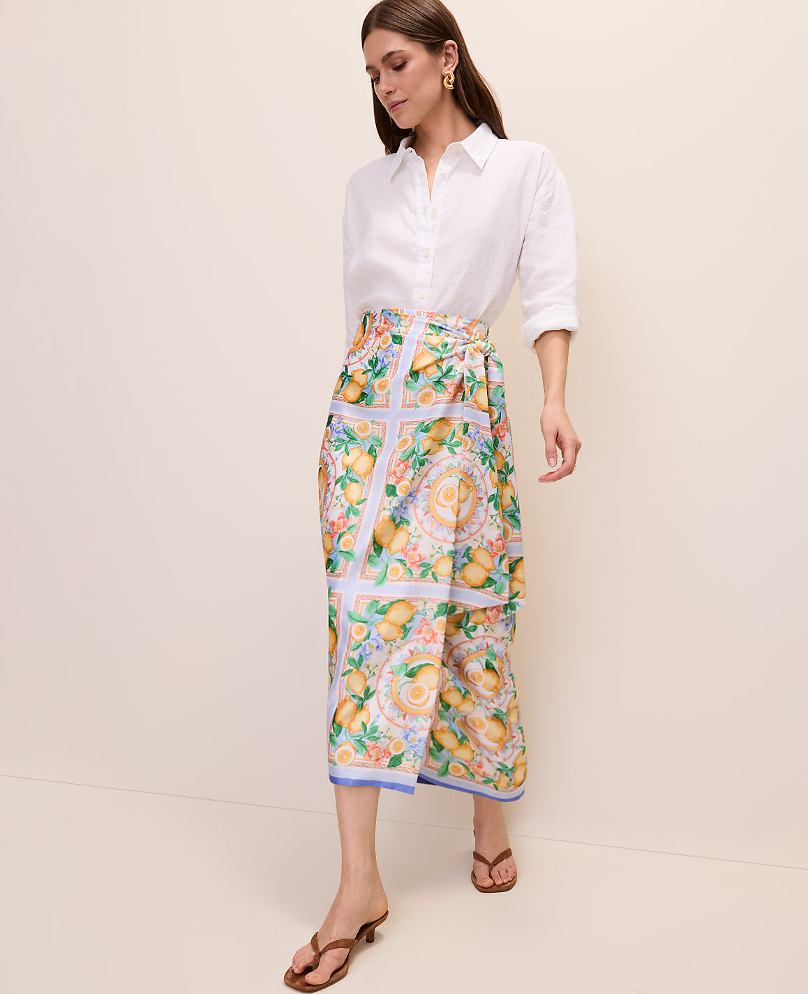Ann Taylor Limoni Scarf Lemon Wrap Skirt in Satin
