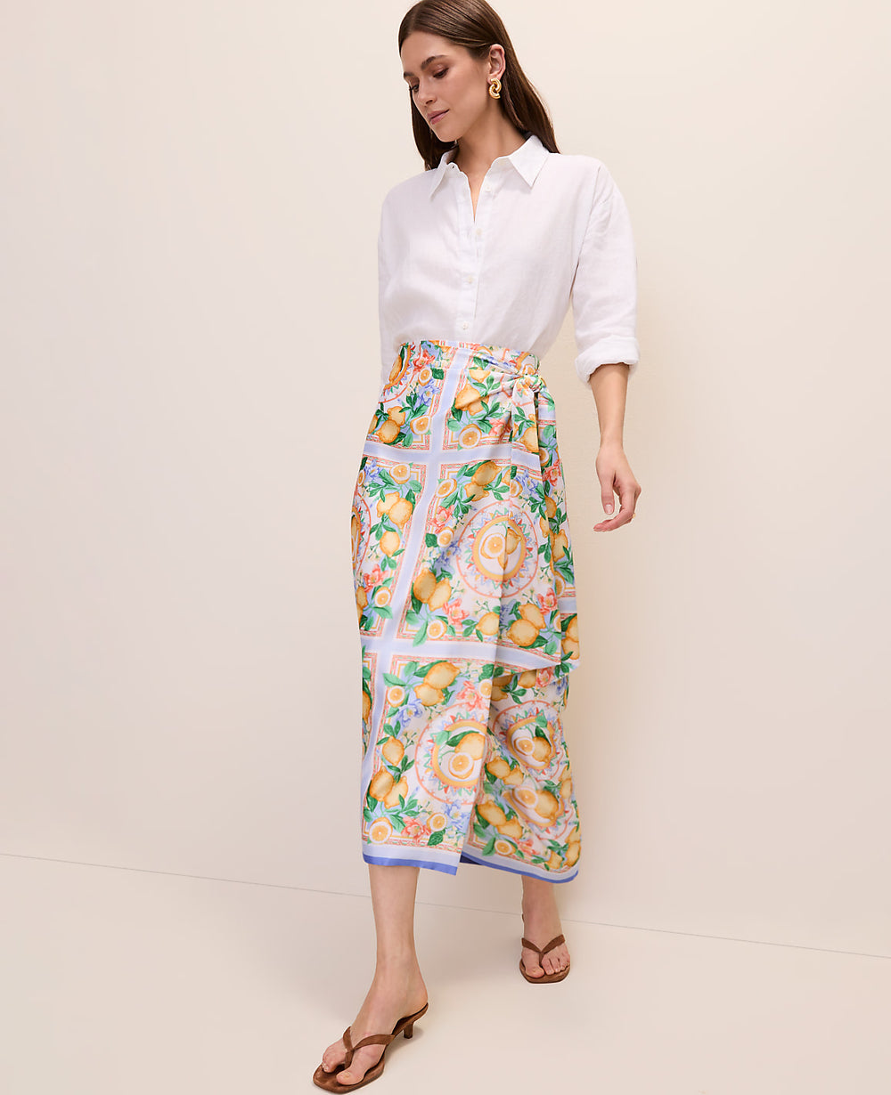 Ann Taylor Limoni Scarf Lemon Wrap Skirt in Satin