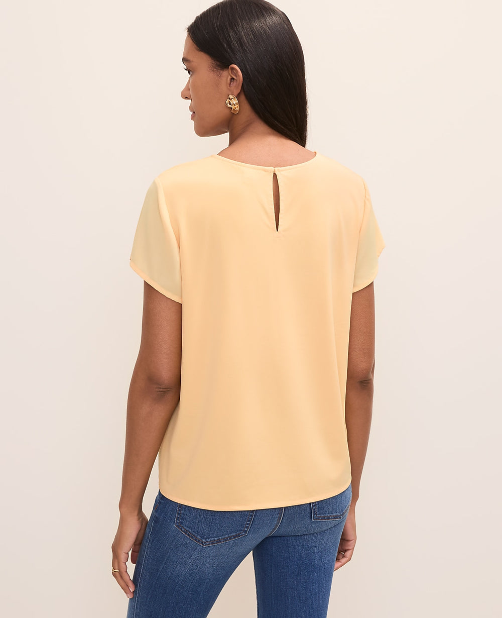 Ann Taylor Tropical Papaya Mixed Media Crew Neck Tee