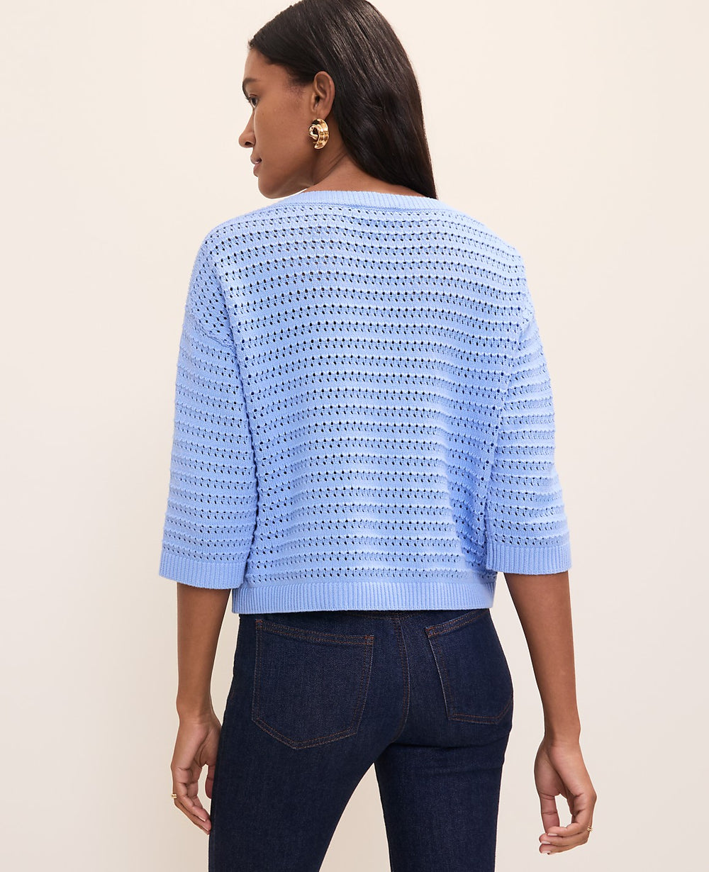 Ann Taylor Vista Blue Pointelle Boatneck Sweater