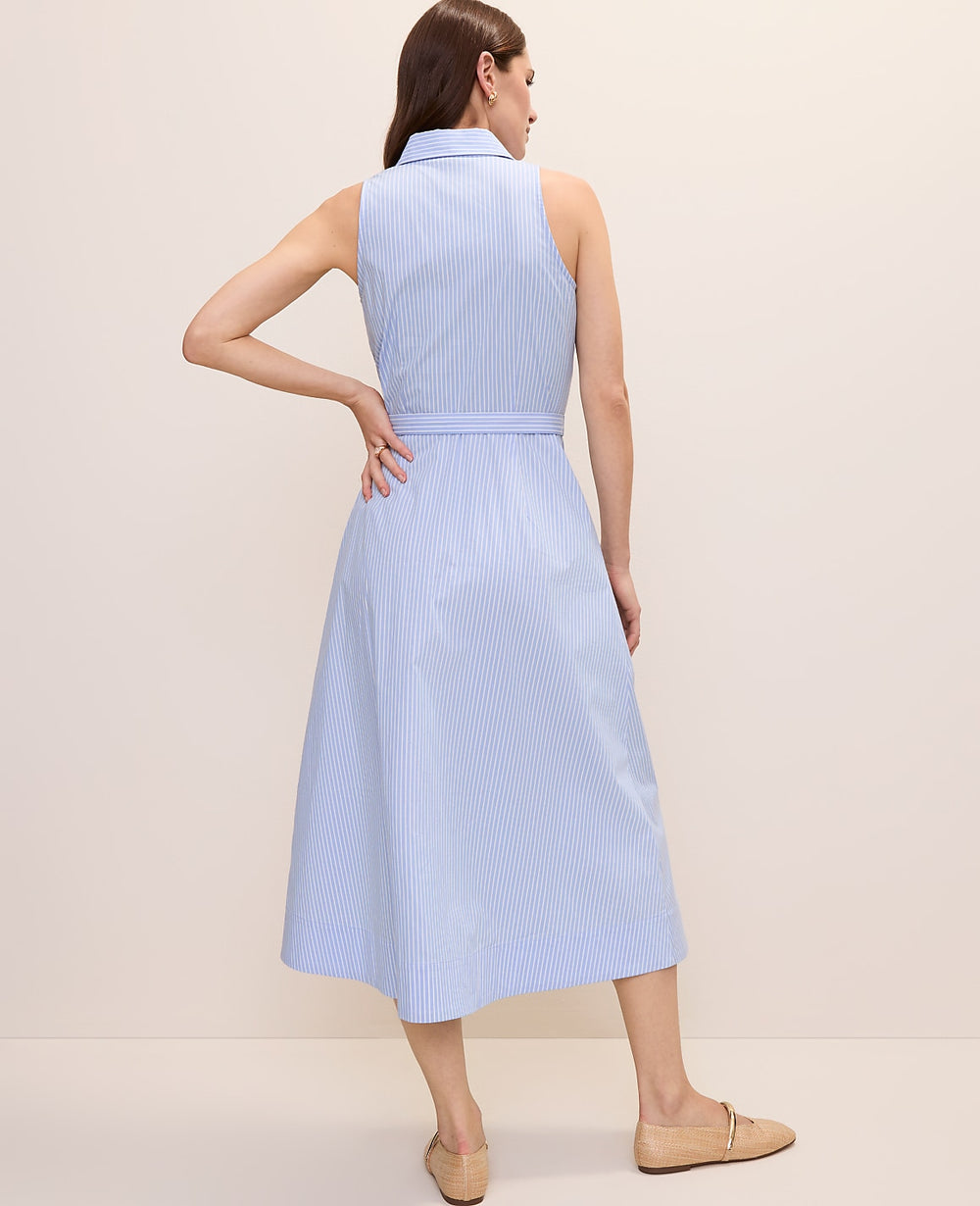 Ann Taylor Vista Blue Striped Collared Halter Midi Dress