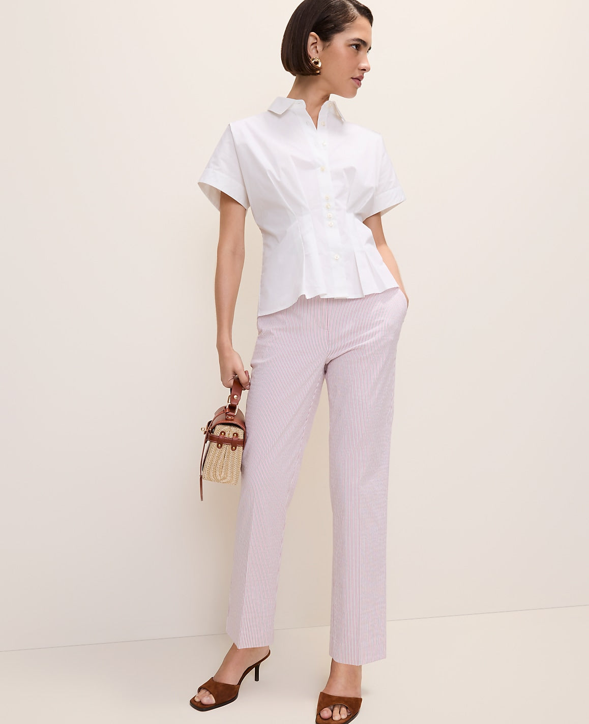 Ann Taylor Pink/White Combo The Ankle Pant in Seersucker