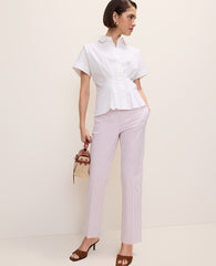 Ann Taylor Pink/White Combo The Ankle Pant in Seersucker