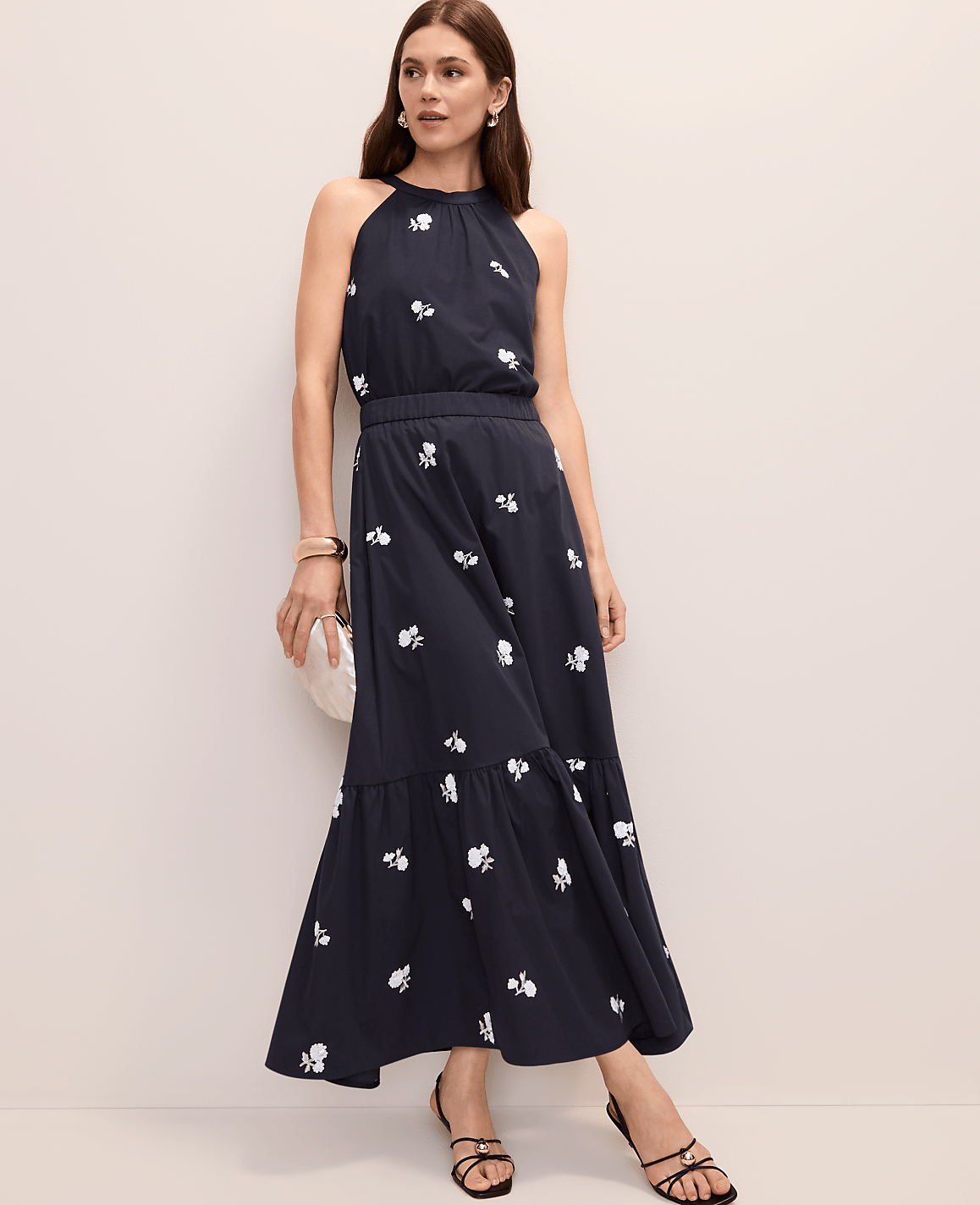 Ann Taylor Night Sky Sequin Embellished Tiered Maxi Skirt