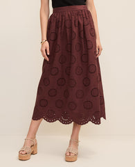 Ann Taylor Rich Walnut Weekend Eyelet Gathered Maxi Skirt