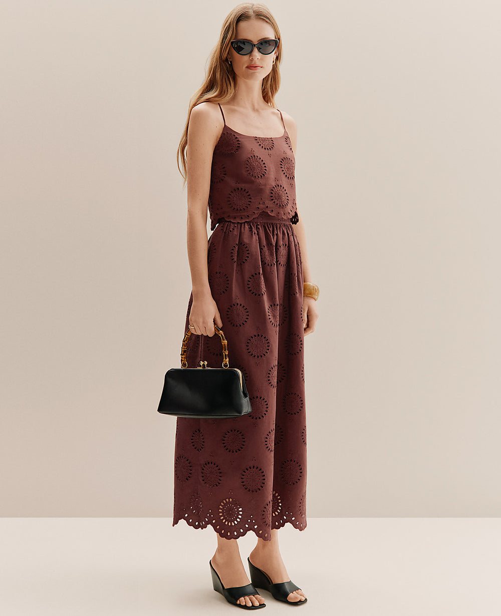 Ann Taylor Rich Walnut Weekend Eyelet Gathered Maxi Skirt