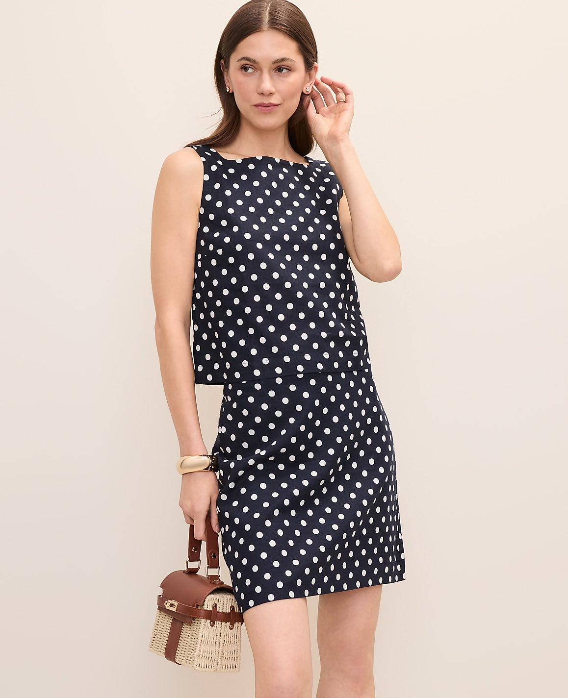 Ann Taylor Night Sky Polka Dot Tank Top in Linen Blend