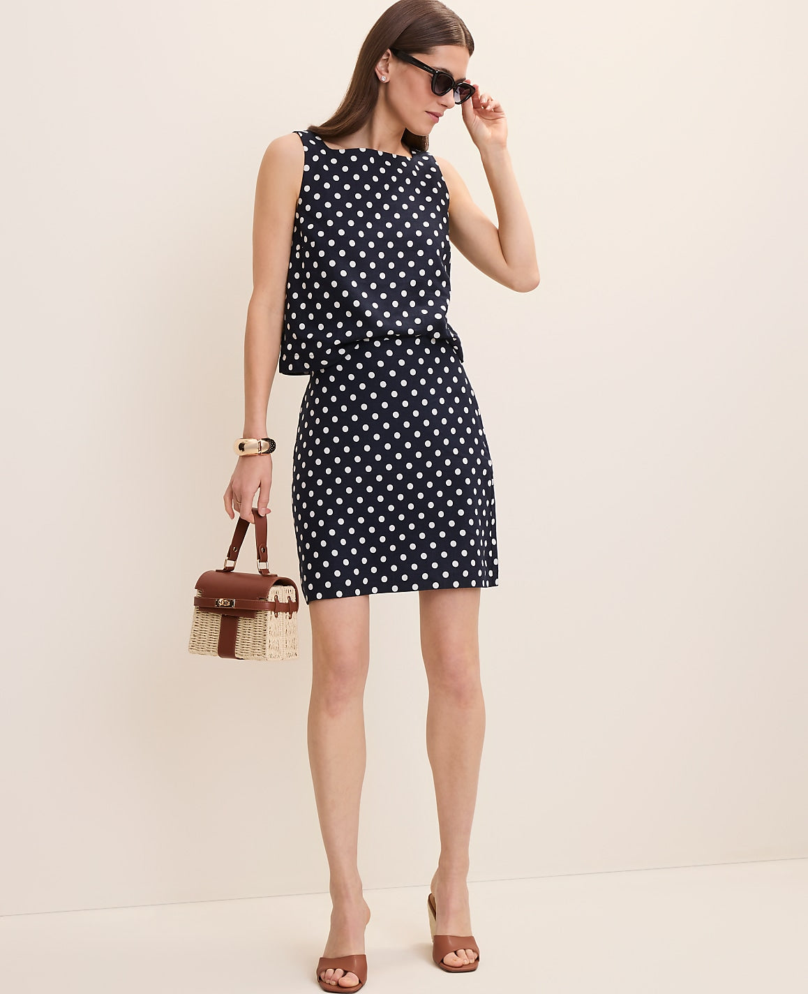 Ann Taylor Night Sky Polka Dot A-Line Skirt in Linen Blend