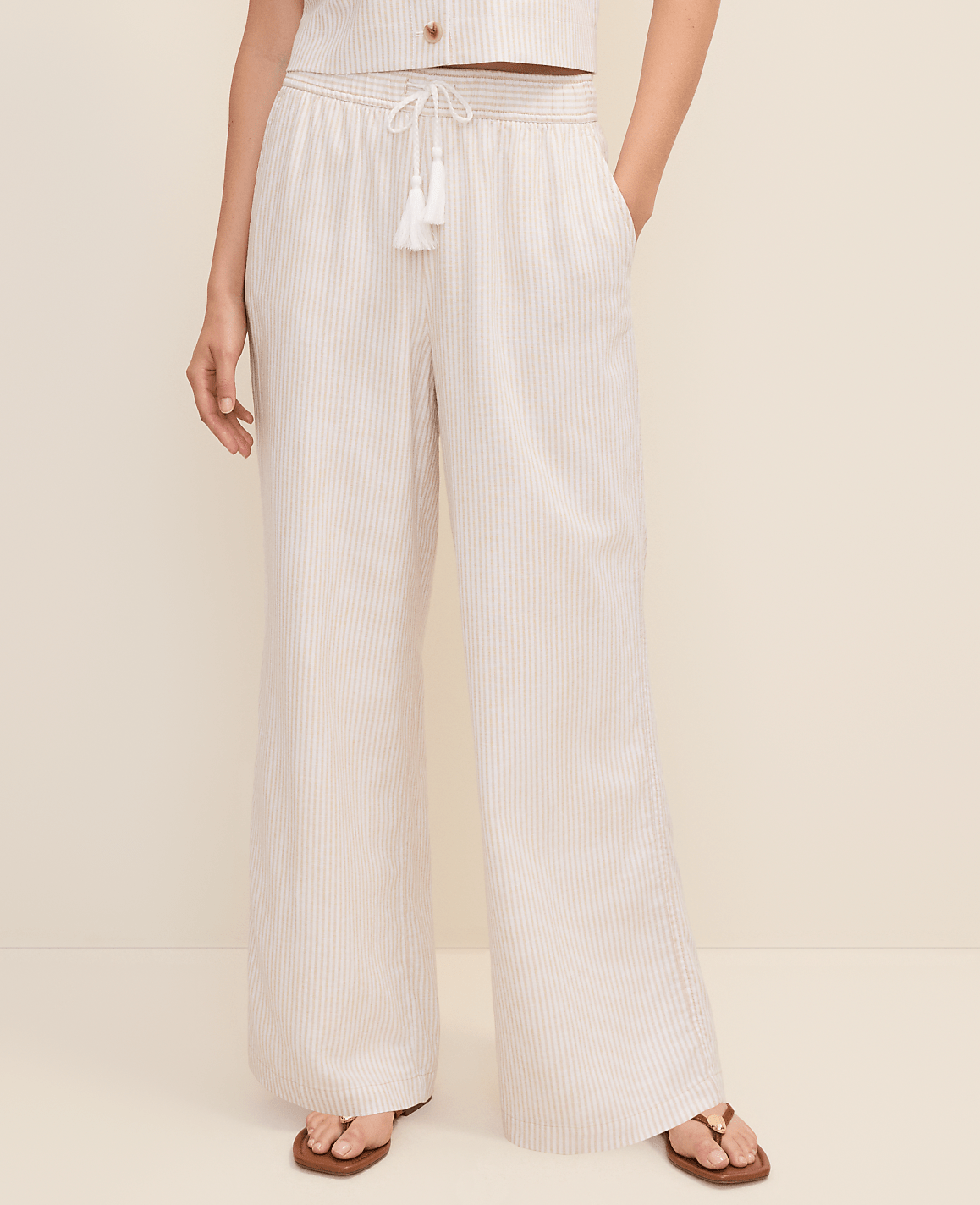 Ann Taylor Sail Cloth Weekend Striped Easy Fit Wide-Leg Pant in Linen Blend