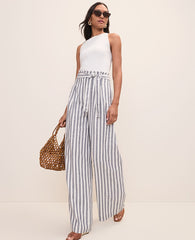 Ann Taylor Subdued Navy The Striped Paperbag Waist Pant in Linen Blend