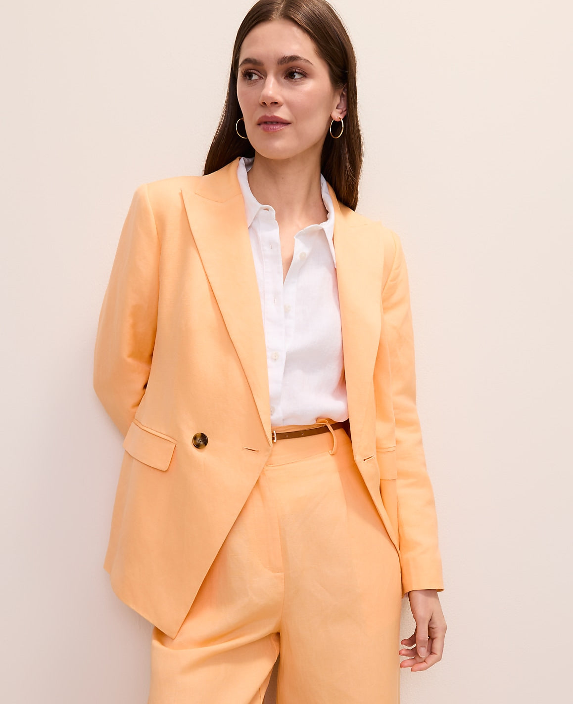 Ann Taylor Tropical Papaya The Cutaway Blazer in Linen Blend