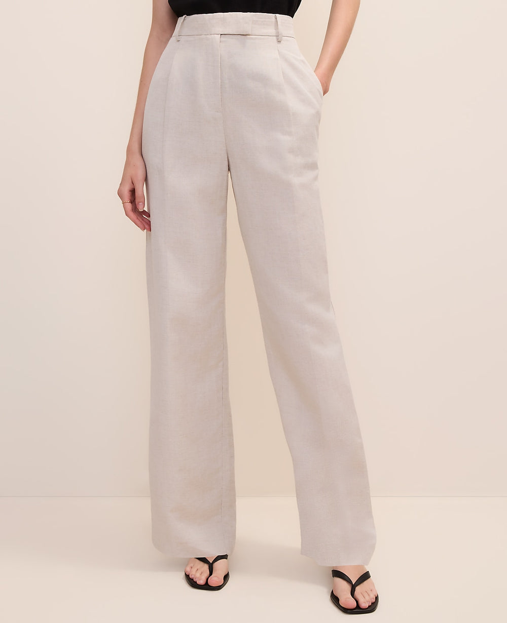 Ann Taylor Natural Flax The Pleated Straight Pant in Linen Blend