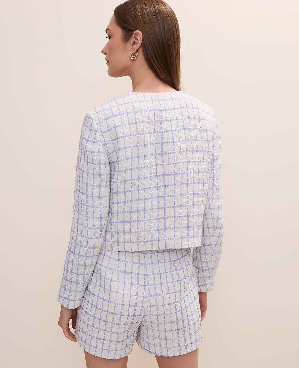 Ann Taylor Neutral/Blue Combo Patch Pocket Jacket in Tweed