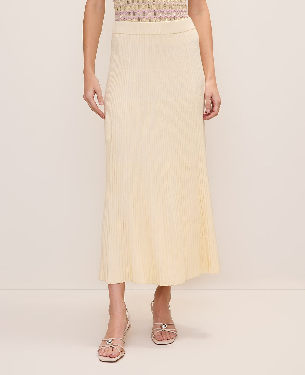 Ann Taylor Yellow Multi Ribbed Midi Sweater Skirt