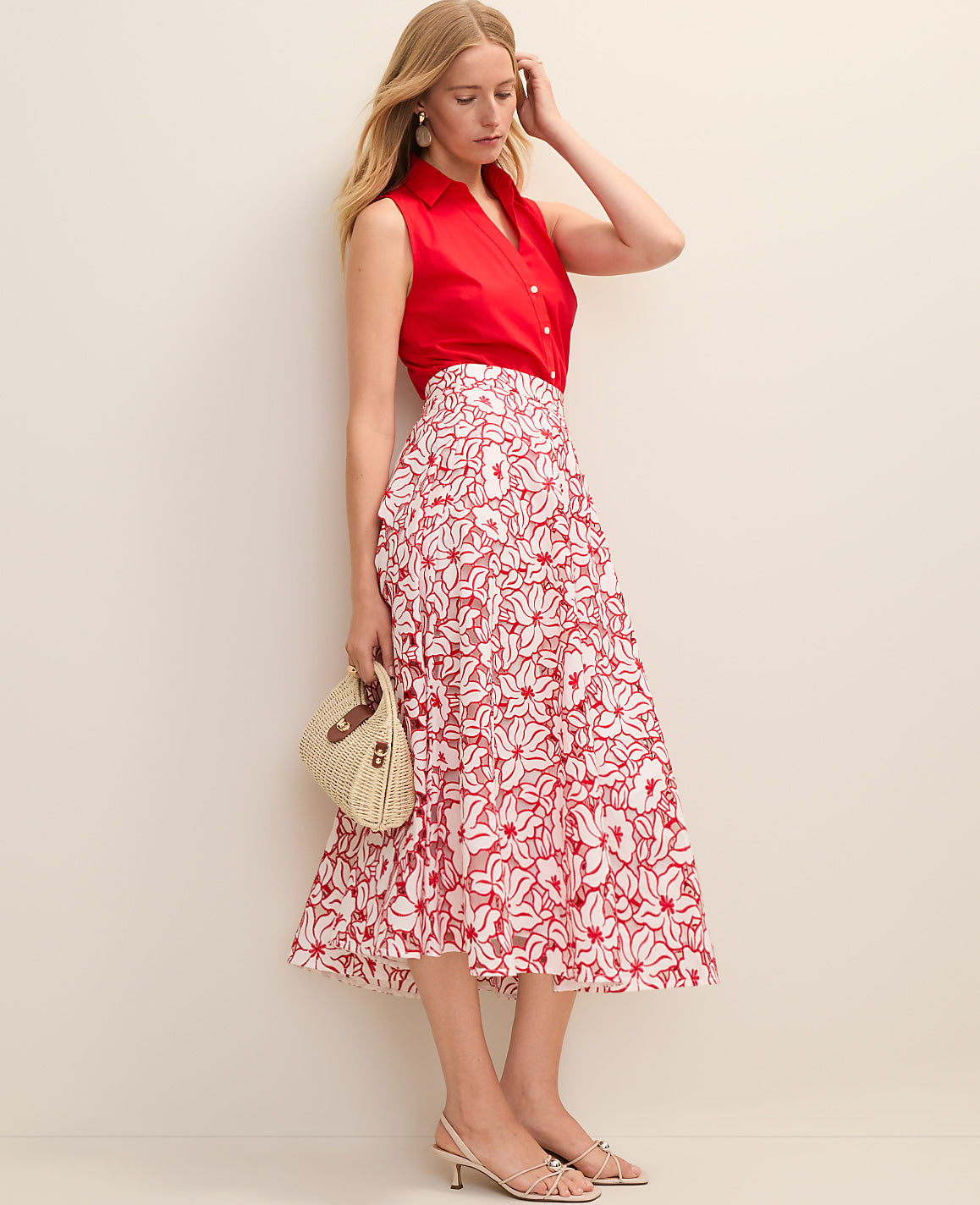 Ann Taylor White Eyelet Full Midi Skirt
