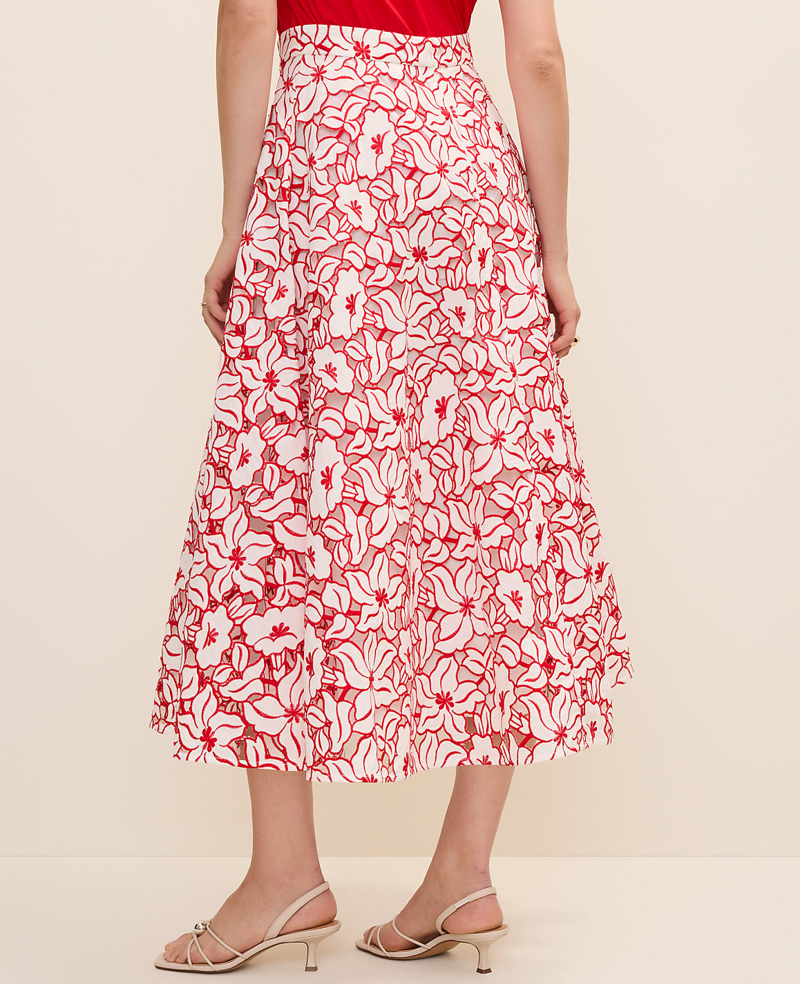 Ann Taylor White Eyelet Full Midi Skirt