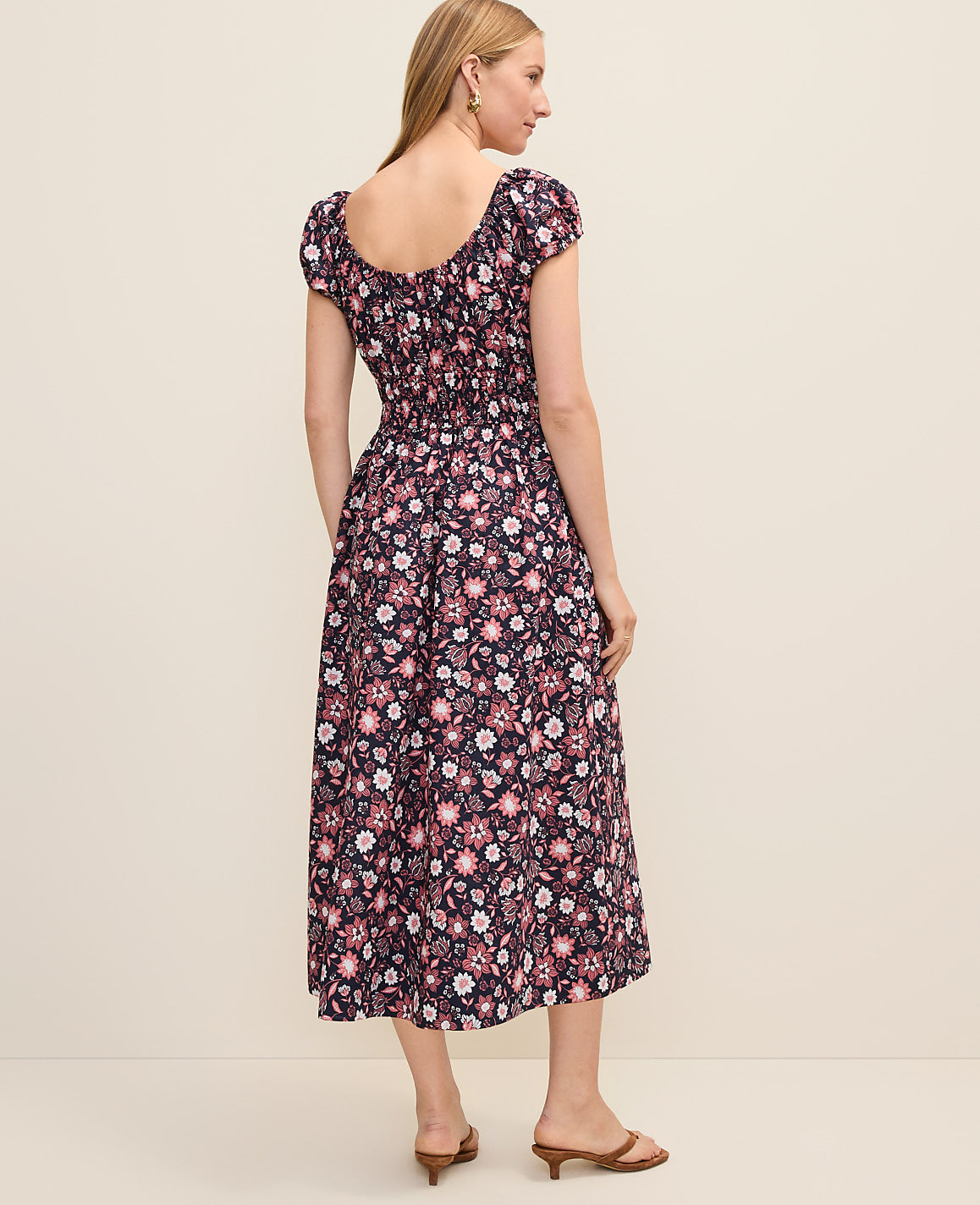 Ann Taylor Night Sky B Weekend Floral Smocked Midi Dress