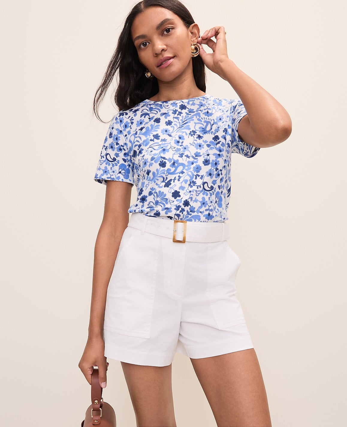 Ann Taylor Pure Ink Paisley Crew Neck Tee