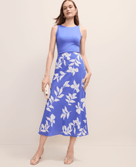 Ann Taylor Dream Blue Floral Bias Slip Skirt in Satin
