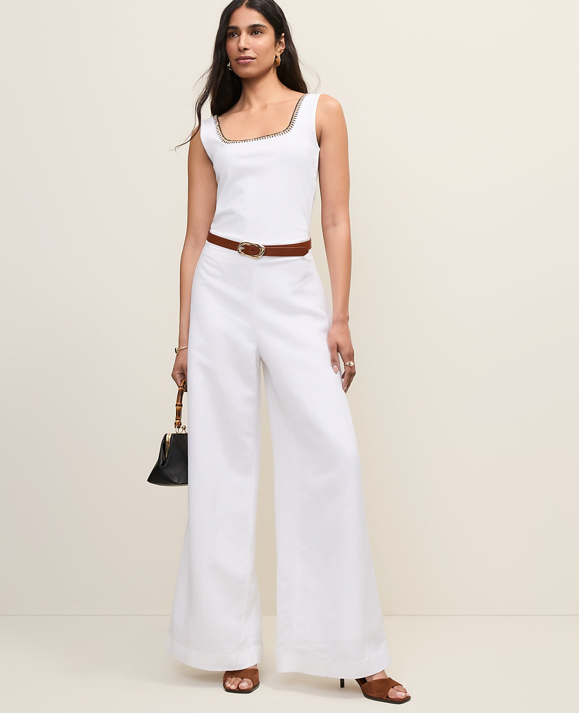 Ann Taylor White The Statement Palazzo Pant in Linen Blend