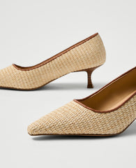 Ann Taylor Natural Tan Straw Nip Toe Kitten Heel Pump