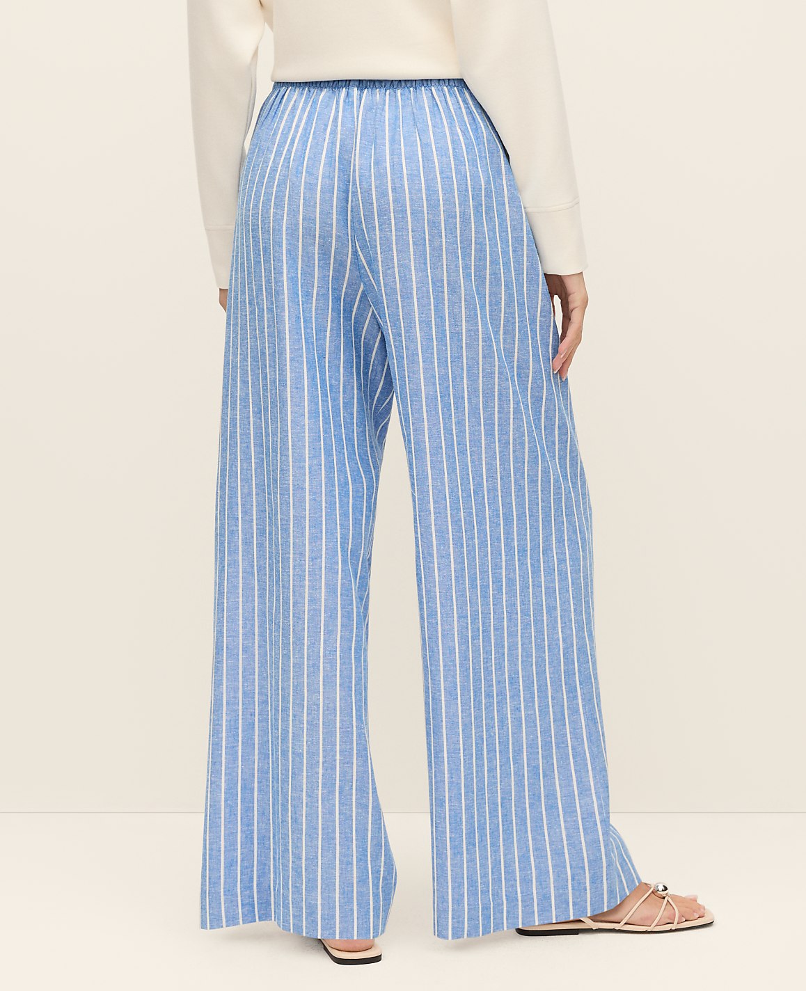 Ann Taylor Medium Blue/ White Stripe Weekend Striped Easy Fit Wide-Leg Pant