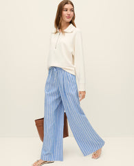 Ann Taylor Medium Blue/ White Stripe Weekend Striped Easy Fit Wide-Leg Pant