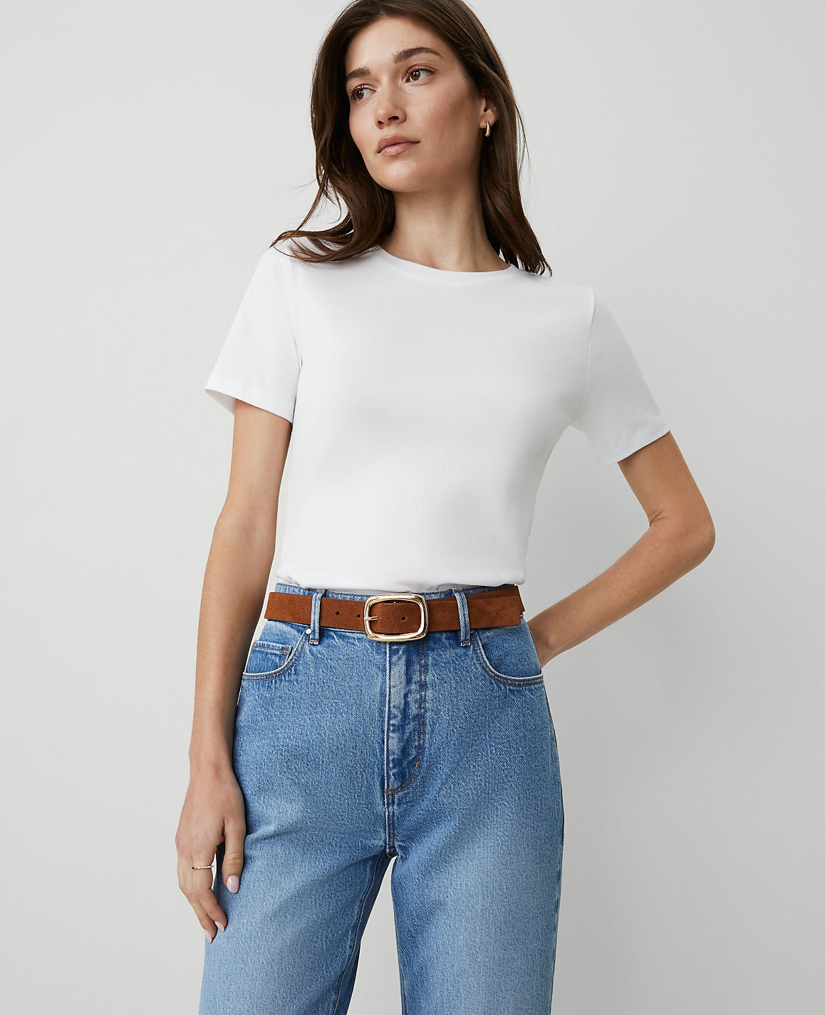 Ann Taylor White Weekend Crew Neck Tee