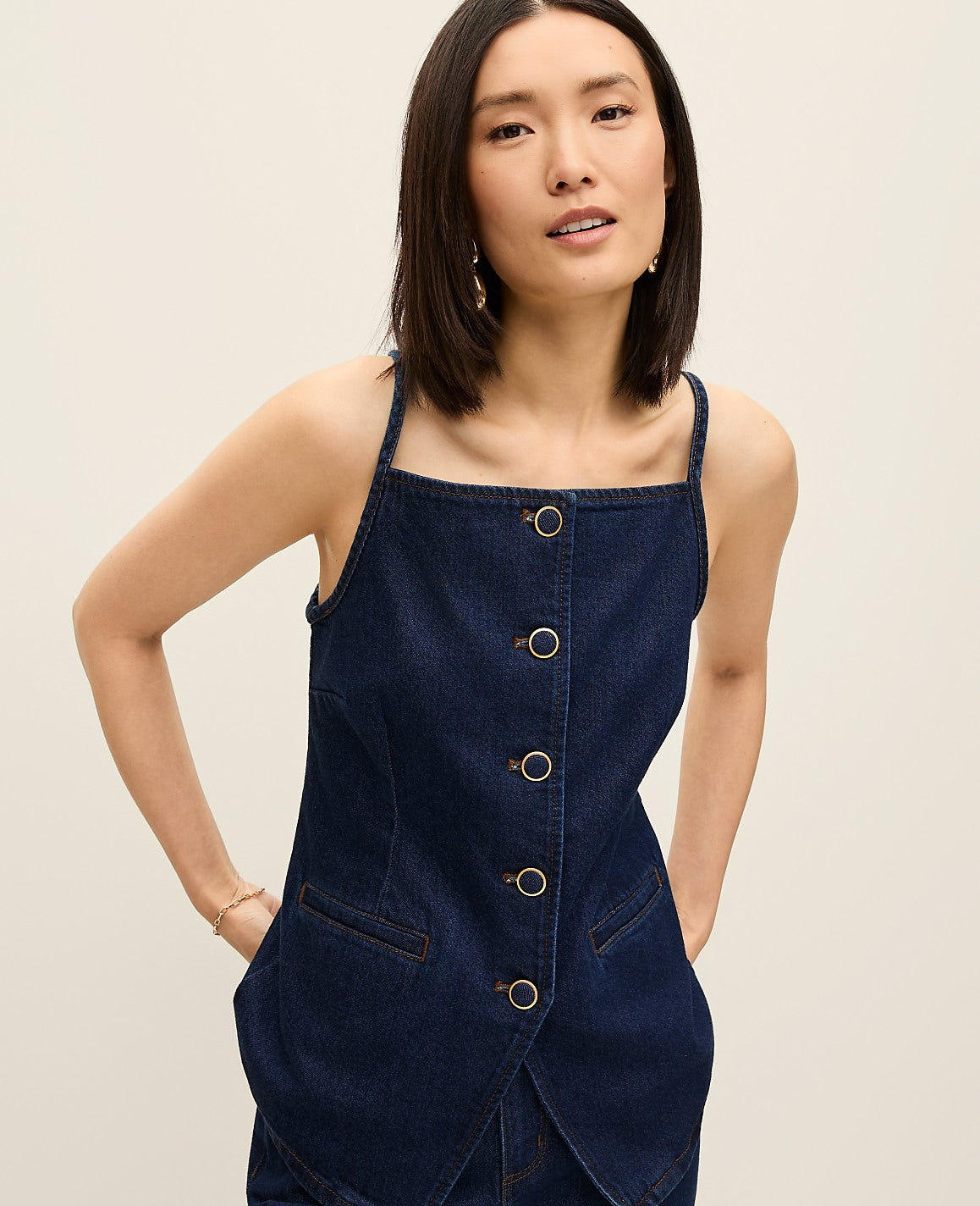 Ann Taylor Classic Rinse Wash Strappy Denim Vest Top