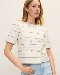 Ann Taylor Feather The Short Sleeve Crew Neck Jacket in Tweed