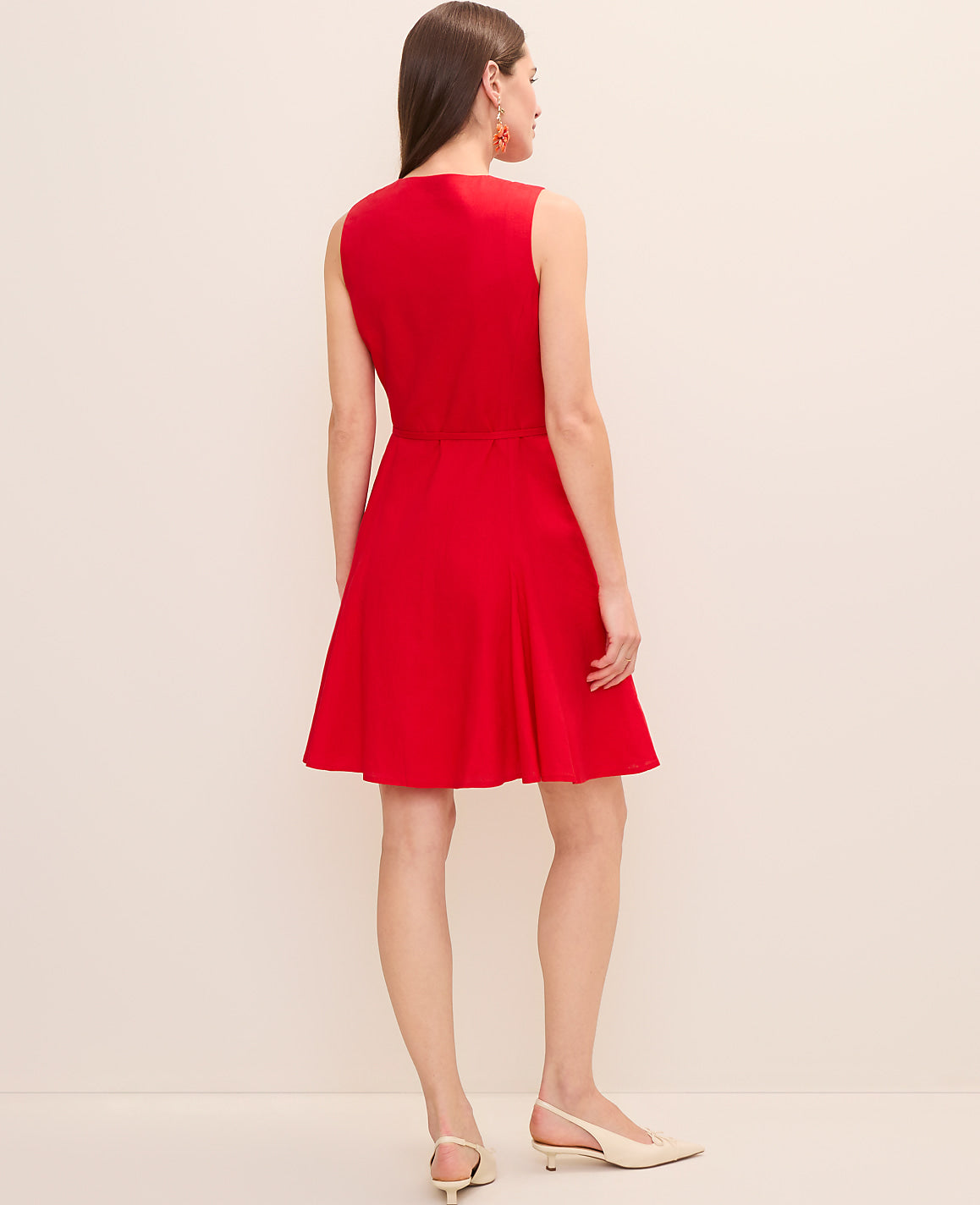 Ann Taylor Bright Cherry Linen Blend Flare Dress