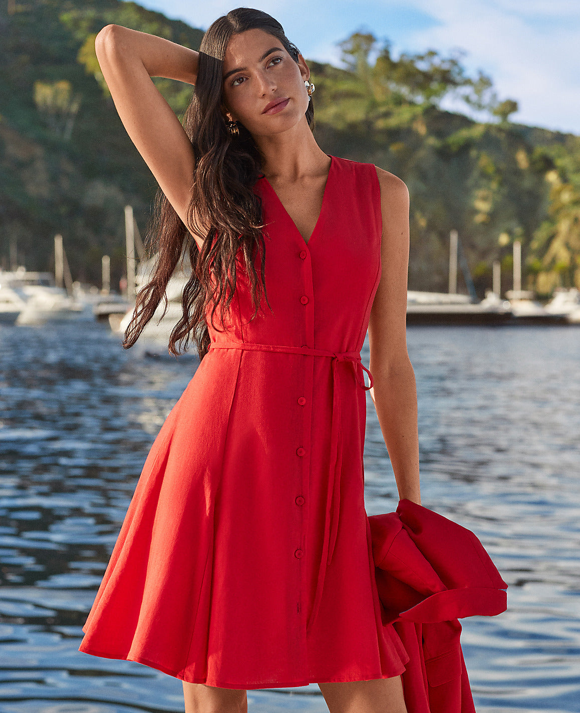 Ann Taylor Bright Cherry Linen Blend Flare Dress
